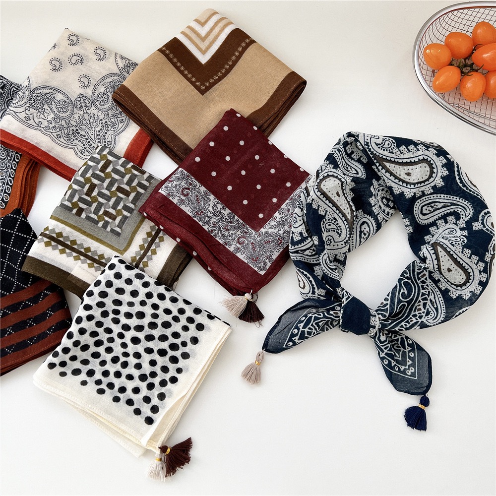 Foulard carré vintage à frange - Bandana Cotton avis et prix